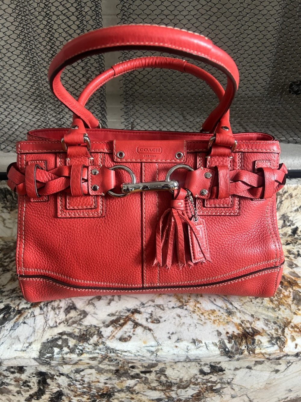 Coach Coral Hamilton Carryall Leather Satchel with Tassel